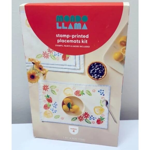 Mondo Llama DIY Stamp-Printed Placemat Kit, 4 Placemats, With Stamps & Paint s2 - Picture 5 of 7